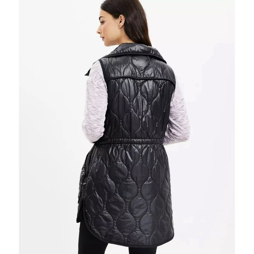 Lou & Grey Black Quilted Puffer Vest Womens Smel Cinch Waist Lightweight - Picture 3 of 8